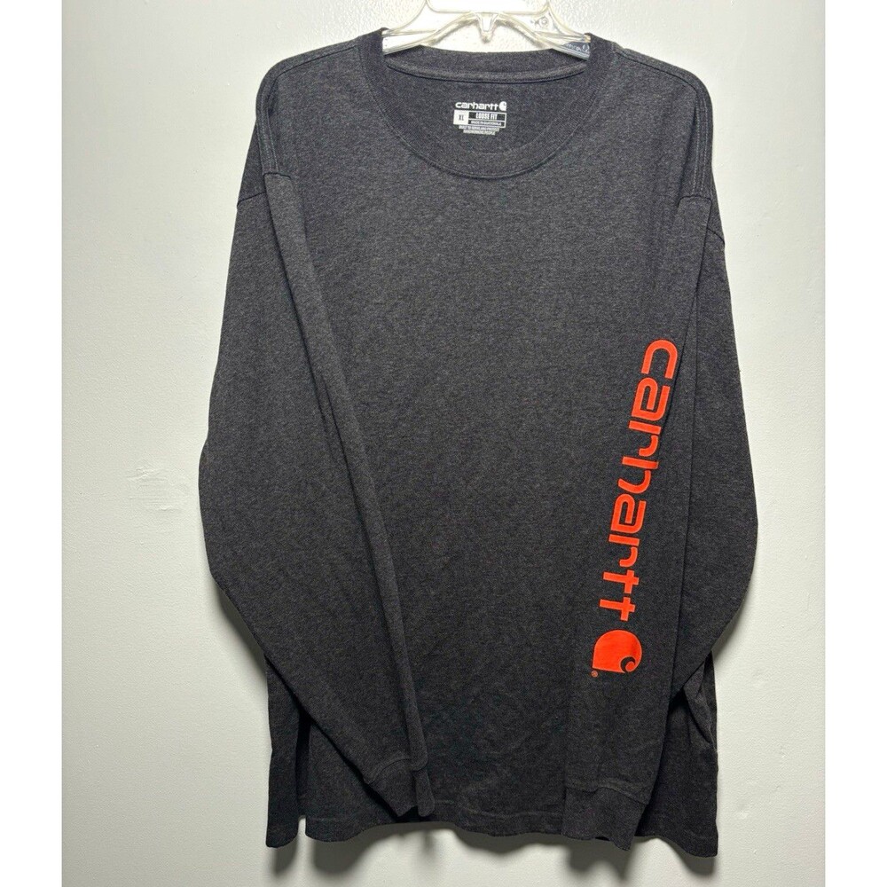 Carhartt K231 Men’s XL Gray Long Sleeve Crewneck Logo Graphic T-Shirt Loose